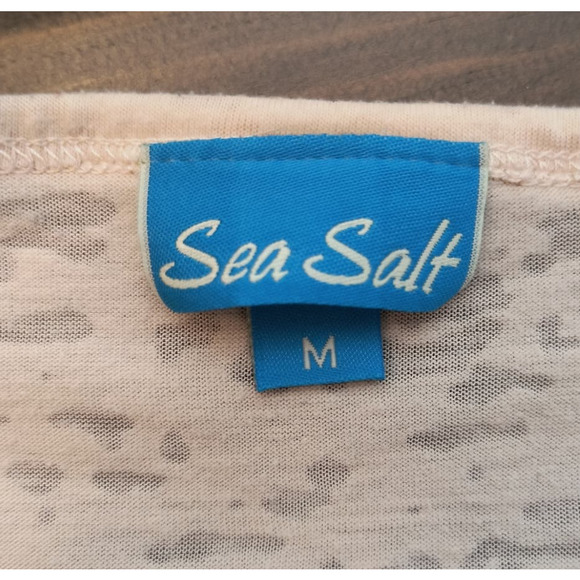 Sea Salt 3/4 Sleeve Tee Women's Size M Ivory Embellished Burnout Jersey Knit Top - Picture 2 of 11